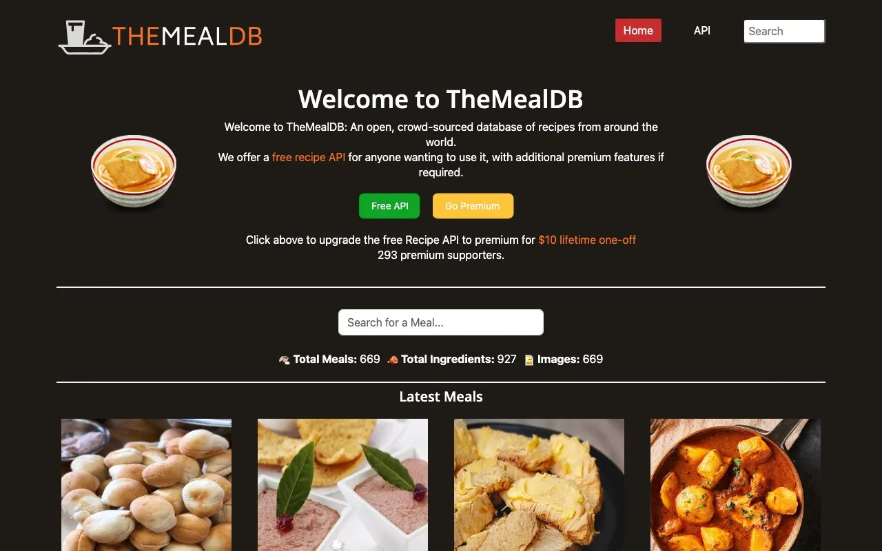 Aperçu TheMealDB API