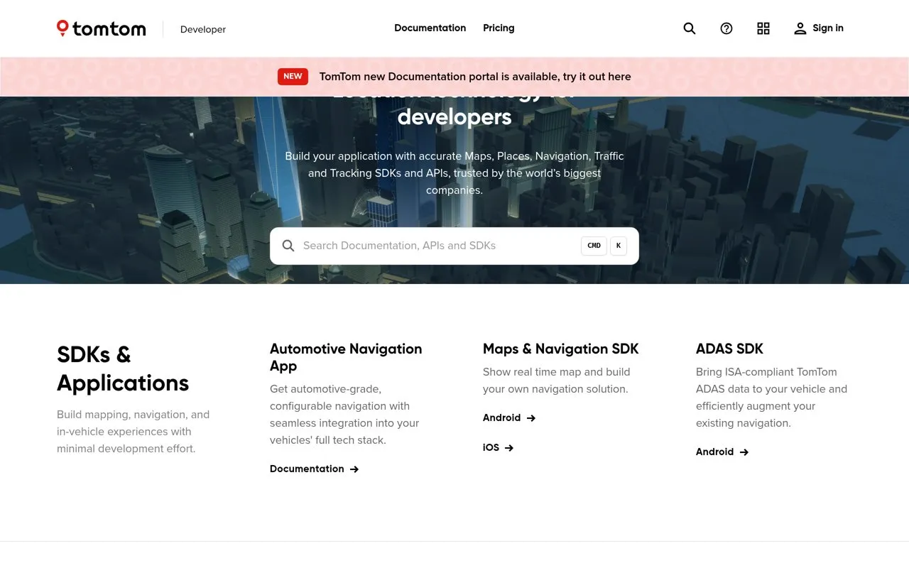 Aperçu TomTom Maps APIs